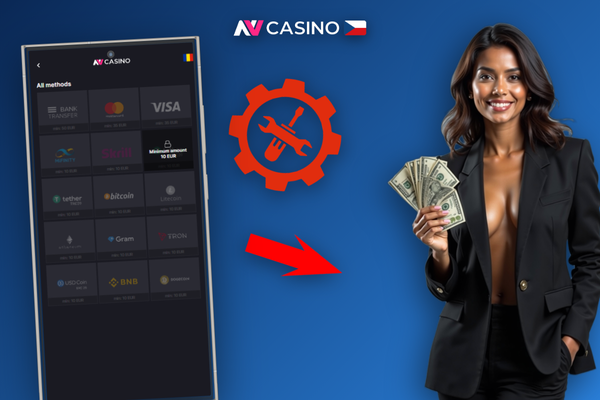 Hráčský účet NV Casino s otevřenou pokladnou a záložkou pro výběr peněz
